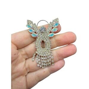 Vintage Angel Rhinestone Dangle Aura Borealis Articulated Christmas Brooch Pin